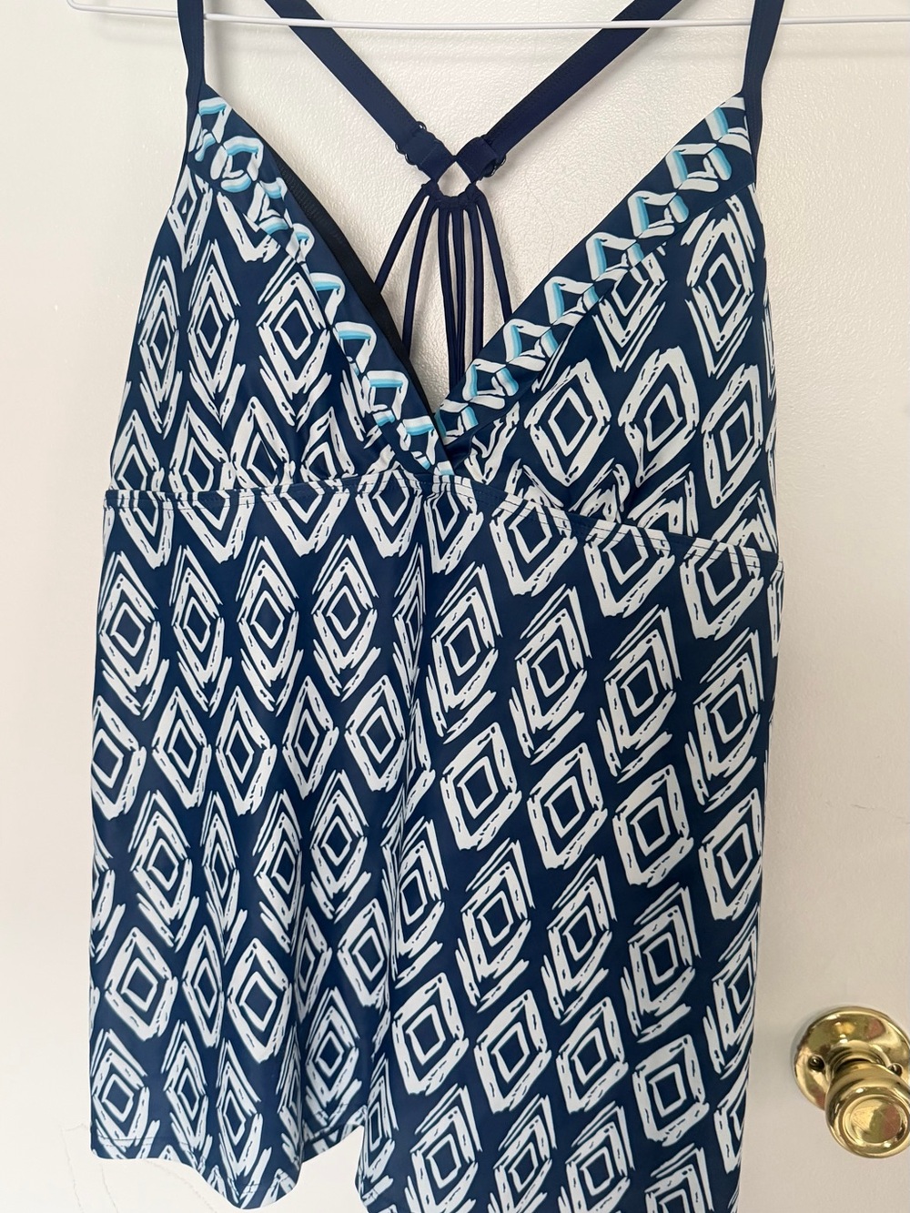 Navy & White Geometric Print Women's Tank Top